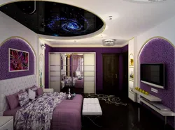 Living room interior lilac ceiling