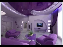 Living room interior lilac ceiling