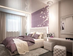 Lilac beige bedroom interior