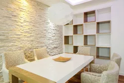 Kitchen interior with white stone