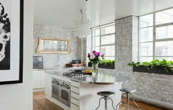 Kitchen interior with white stone