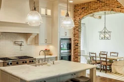 Kitchen interior with white stone