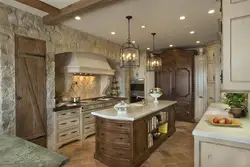 Kitchen interior with white stone