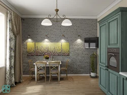 Kitchen interior with white stone