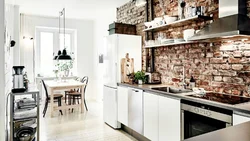 Kitchen interior with white stone