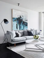 Gray paintings in the living room interior