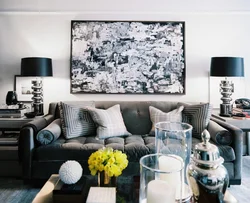 Black Paintings In The Living Room Interior