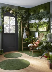 Artificial plants in the bedroom interior