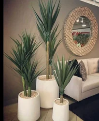 Artificial plants in the bedroom interior