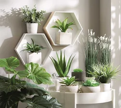 Artificial plants in the bedroom interior