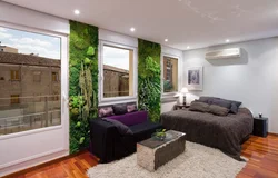 Artificial plants in the bedroom interior