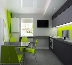 Gray Green Living Room Kitchen Interior