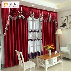 Burgundy curtains in the kitchen interior
