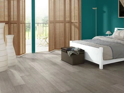 Gray linoleum in the bedroom interior