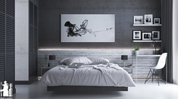 Gray paintings in the bedroom interior