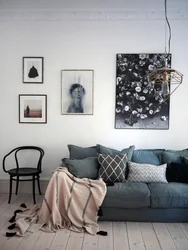 Gray paintings in the bedroom interior