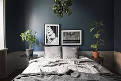 Gray paintings in the bedroom interior