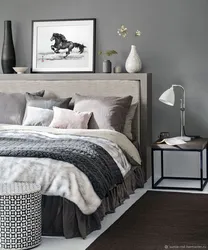 Gray paintings in the bedroom interior