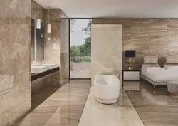 Glossy porcelain tiles in the bathroom interior