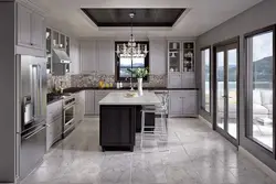 Brown porcelain tiles in the kitchen interior