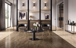 Brown porcelain tiles in the kitchen interior