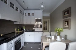 Interior white kitchen dark walls