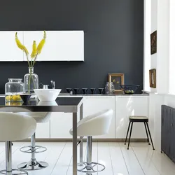 Interior white kitchen dark walls