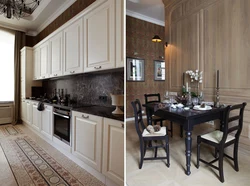 Interior white kitchen dark walls