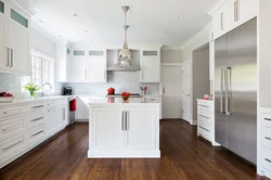 Interior white kitchen dark walls