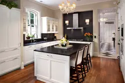 Interior white kitchen dark walls