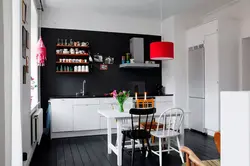 Interior white kitchen dark walls