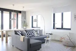 Black windows in the living room interior