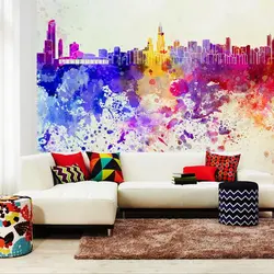 Art wallpaper in the living room interior