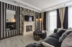 Art wallpaper in the living room interior