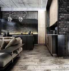 Concrete in the interior of the kitchen living room