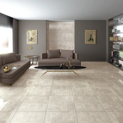Light porcelain tiles in the living room interior