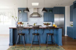 Blue table in the kitchen interior