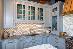 Kitchen interior blue and gold
