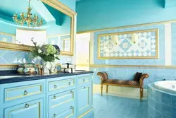 Kitchen interior blue and gold
