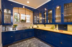 Kitchen interior blue and gold