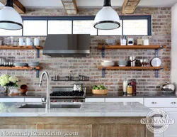Loft shelves in the kitchen interior