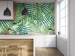 Wallpaper fern in the kitchen interior