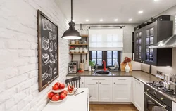 Brick in the interior of the Khrushchev kitchen