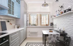 Brick in the interior of the Khrushchev kitchen