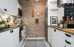 Brick in the interior of the Khrushchev kitchen