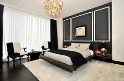 Interior bedroom black and white curtains