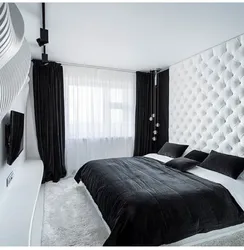 Interior Bedroom Black And White Curtains