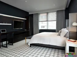 Interior Bedroom Black And White Curtains