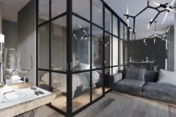 Glass partition in the bedroom interior