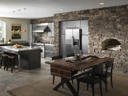 Gray stone in the living room interior